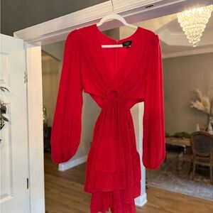 Vici Scarlet Long Sleeve Dress with Cut-Out